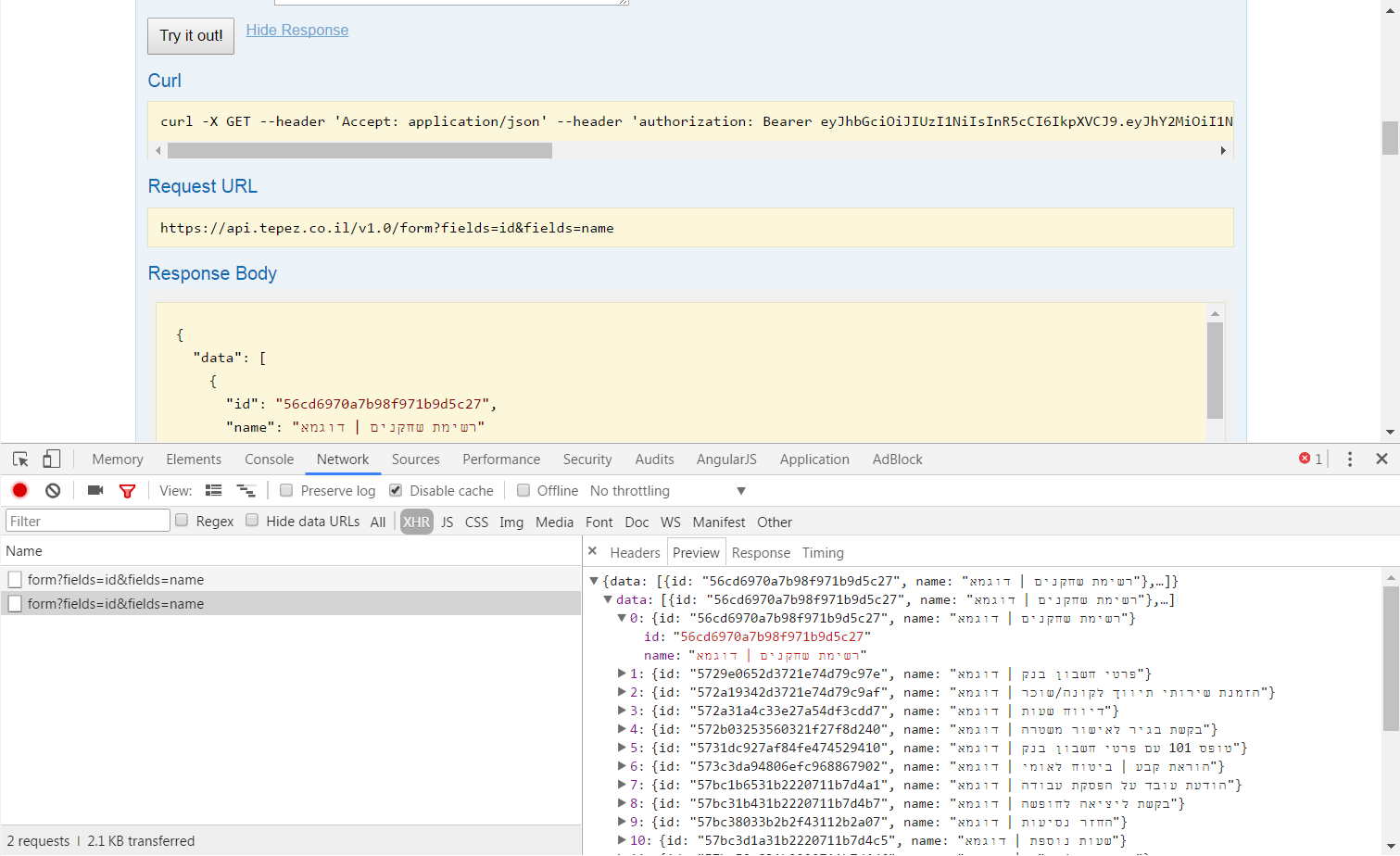 בחינת בקשות ותשובות עם developer tools